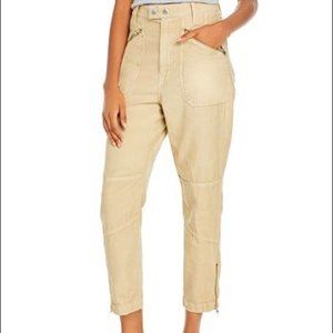 Frame Zipper Trim Moto Pants Khaki Tan Cropped Straight Leg Utility Size 30